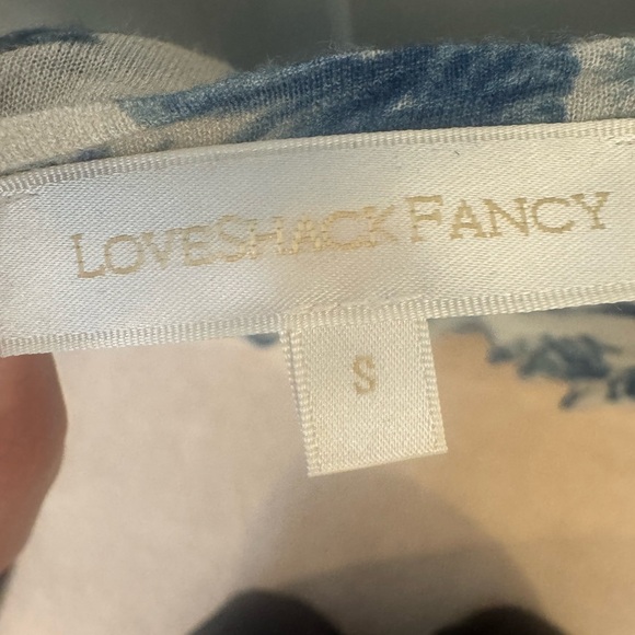 LoveShackFancy Blue Floral Cropped Tee on Cream - Picture 3 of 3